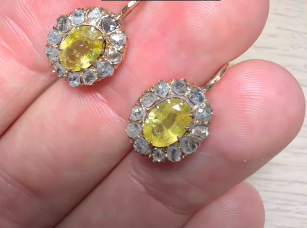 Antique Earrings, Yellow Sapphires & Diamonds - 1850/1900