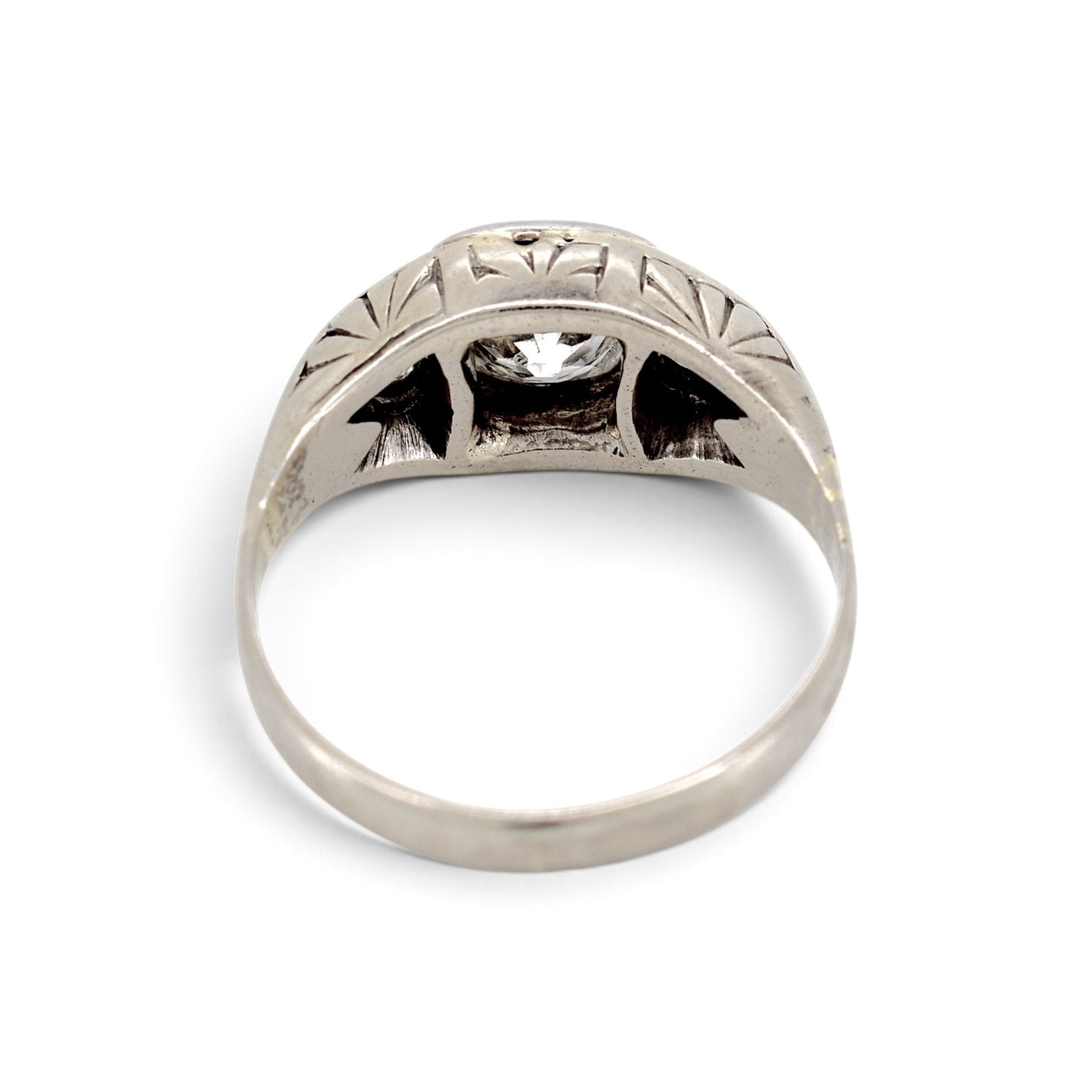 Other Antique Art Deco 18k gold trilogy ring back view 2 hand-engraved shank 4.4g size 5.5 US — Antique Jewelry Finds