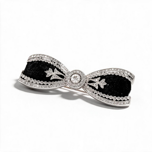 Antique Art Nouveau Platinum Ribbon Bow Brooch — Old-Cut Diamond & Rose-Cut Diamond Surround | Circa 1910