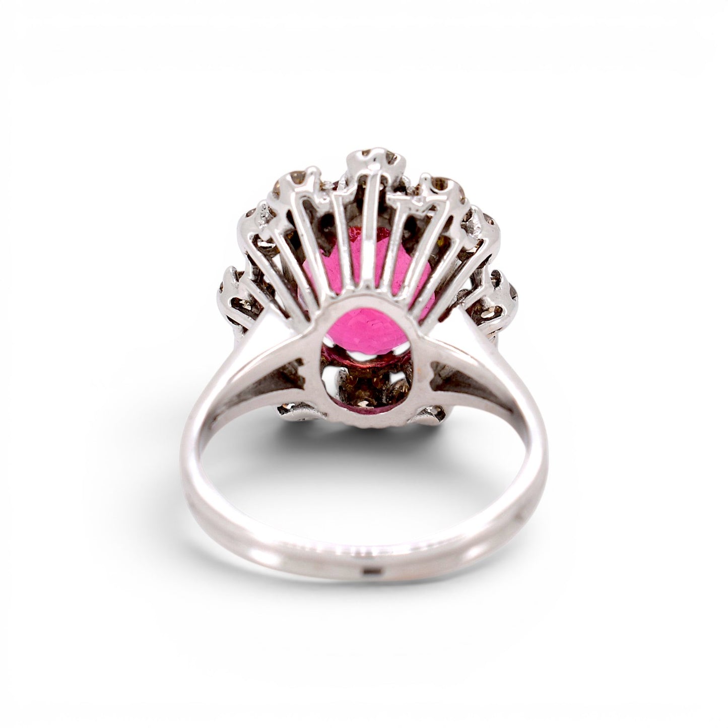 Vintage 18k Gold Daisy Ring — 4.30ct Pink Tourmaline & Cognac Diamond Halo | Circa 1980