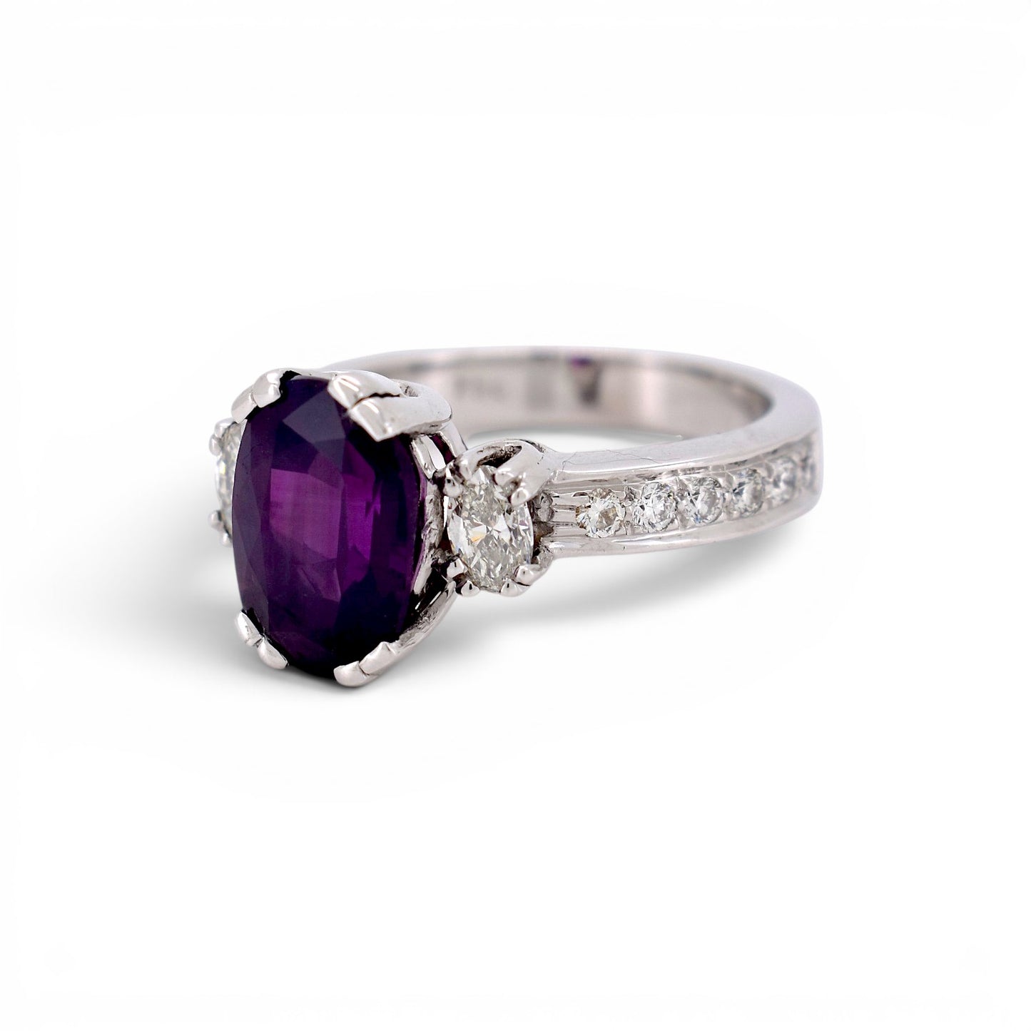 18k Gold Three-Stone Ring — Natural Purple Himalaya Sapphire & Diamonds | GRS Certified