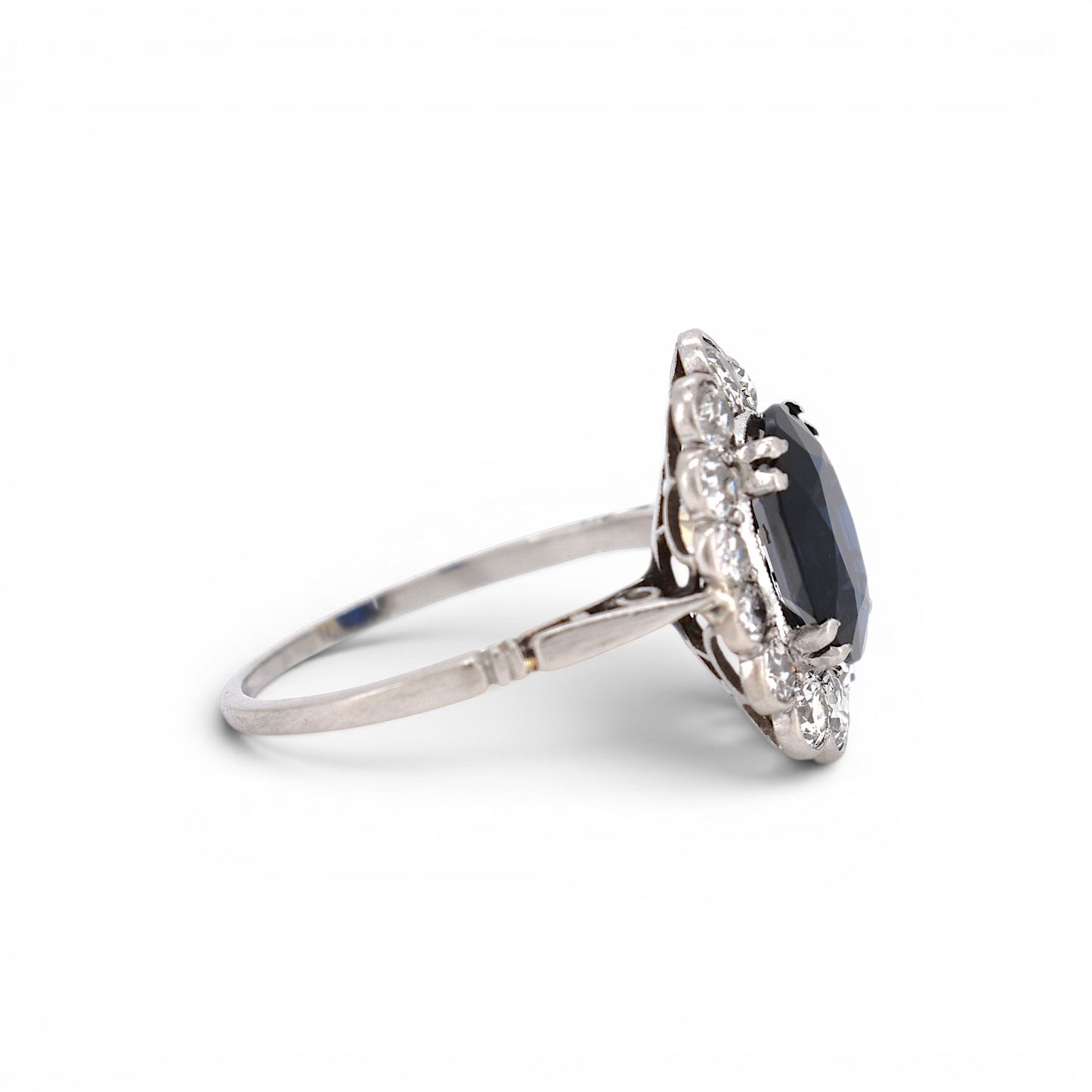 Antique Art Deco Platinum Pompadour Ring —  2.36ct Unheated Sapphire & Old-Cut Diamonds | Circa 1920