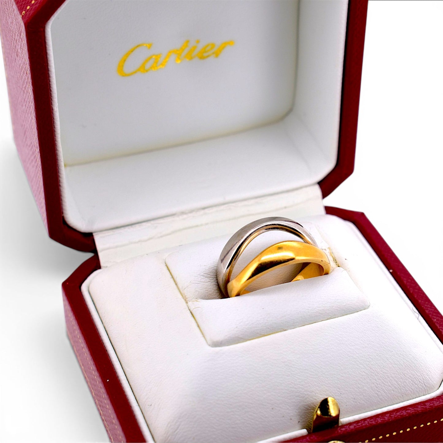 Cartier Nouvelle Vague 18k White & Yellow Gold Interlocking Ring — Signed & Numbered | Original Box