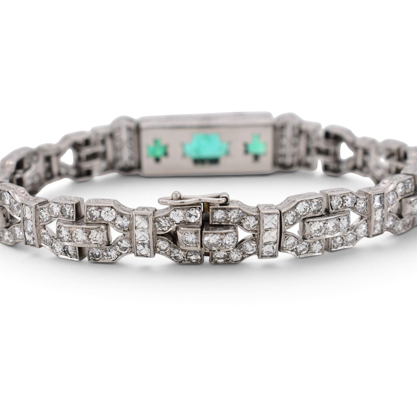 Antique Art Deco Platinum Bracelet — Colombian Emeralds & 7ct Diamonds | Circa 1920