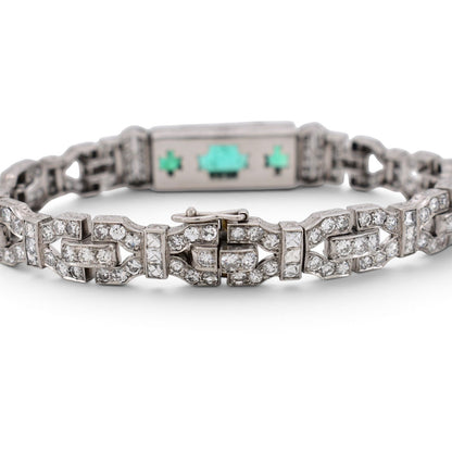 Antique Art Deco Platinum Bracelet — Colombian Emeralds & 7ct Diamonds | Circa 1920
