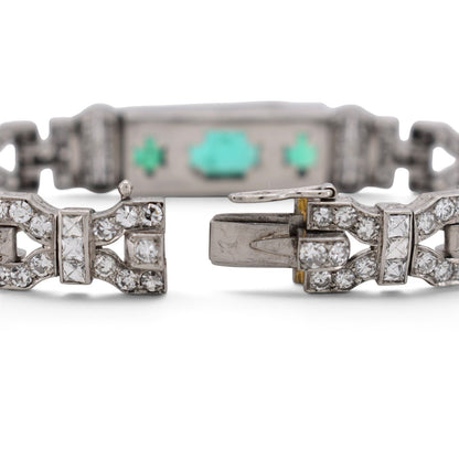 Antique Art Deco Platinum Bracelet — Colombian Emeralds & 7ct Diamonds | Circa 1920