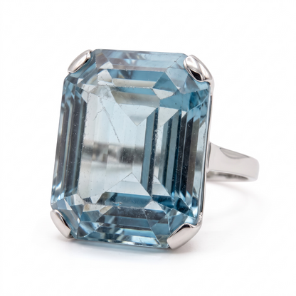 Mid-Century Platinum Ring —  7ct Natural Aquamarine | Circa 1950