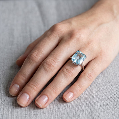 Mid-Century Platinum Ring —  7ct Natural Aquamarine | Circa 1950