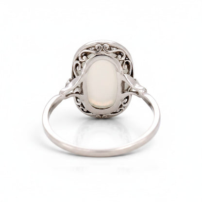 Antique Art Deco 18k gold moonstone ring finely decorated reverse back view 4g size 7 US — Antique Jewelry Finds