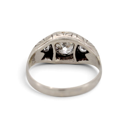 Antique Art Deco 18k gold trilogy ring back view hand-engraved shank 4.4g size 5.5 US — Antique Jewelry Finds