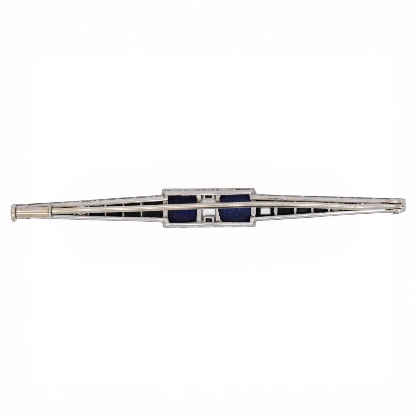 Back view of the Art Deco brooch showing the original pin and safety clasp