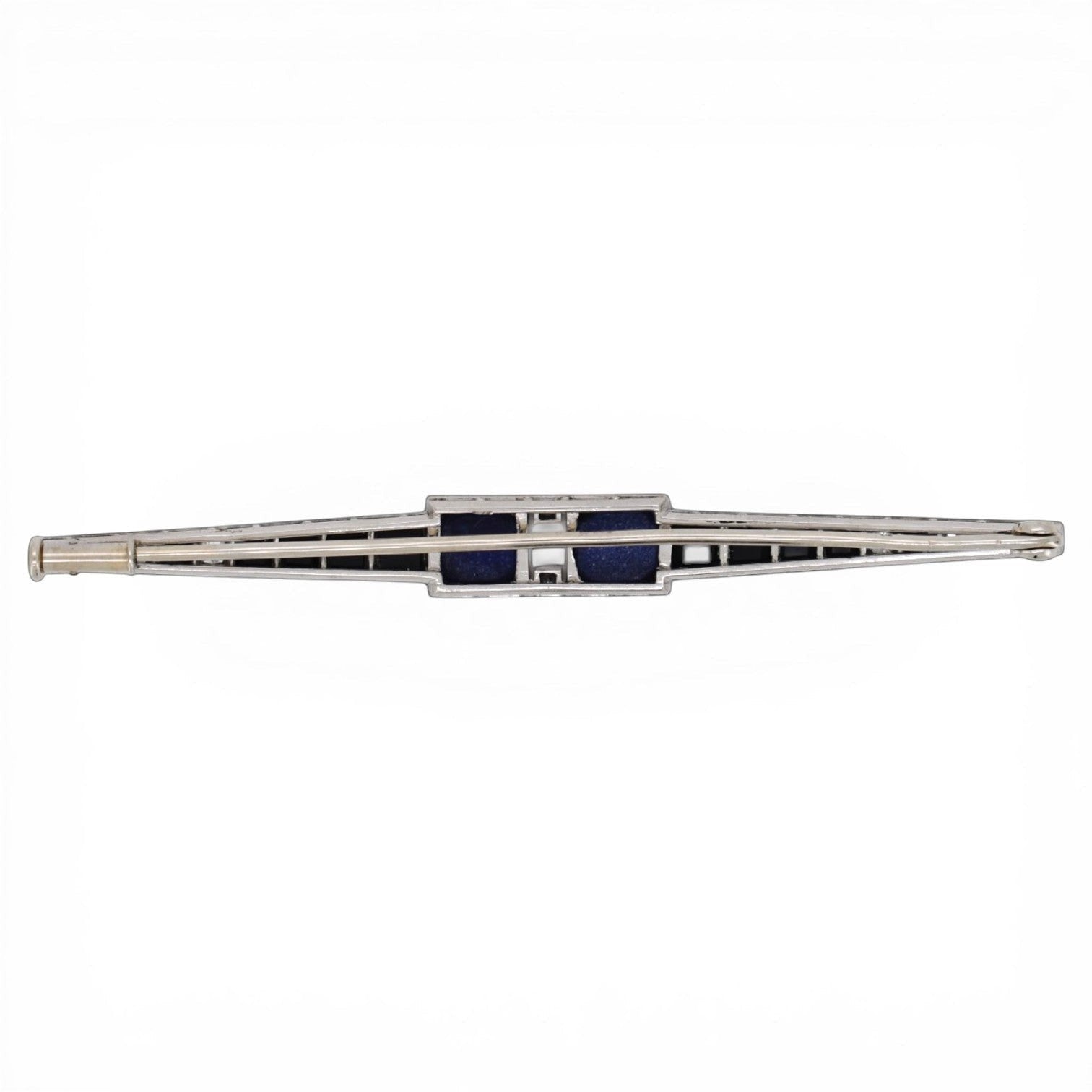 Back view of the Art Deco brooch showing the original pin and safety clasp