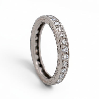 Antique Art Deco platinum eternity band 
finely decorated shank back view 4.2g size 6.75 US — Antique Jewelry Finds