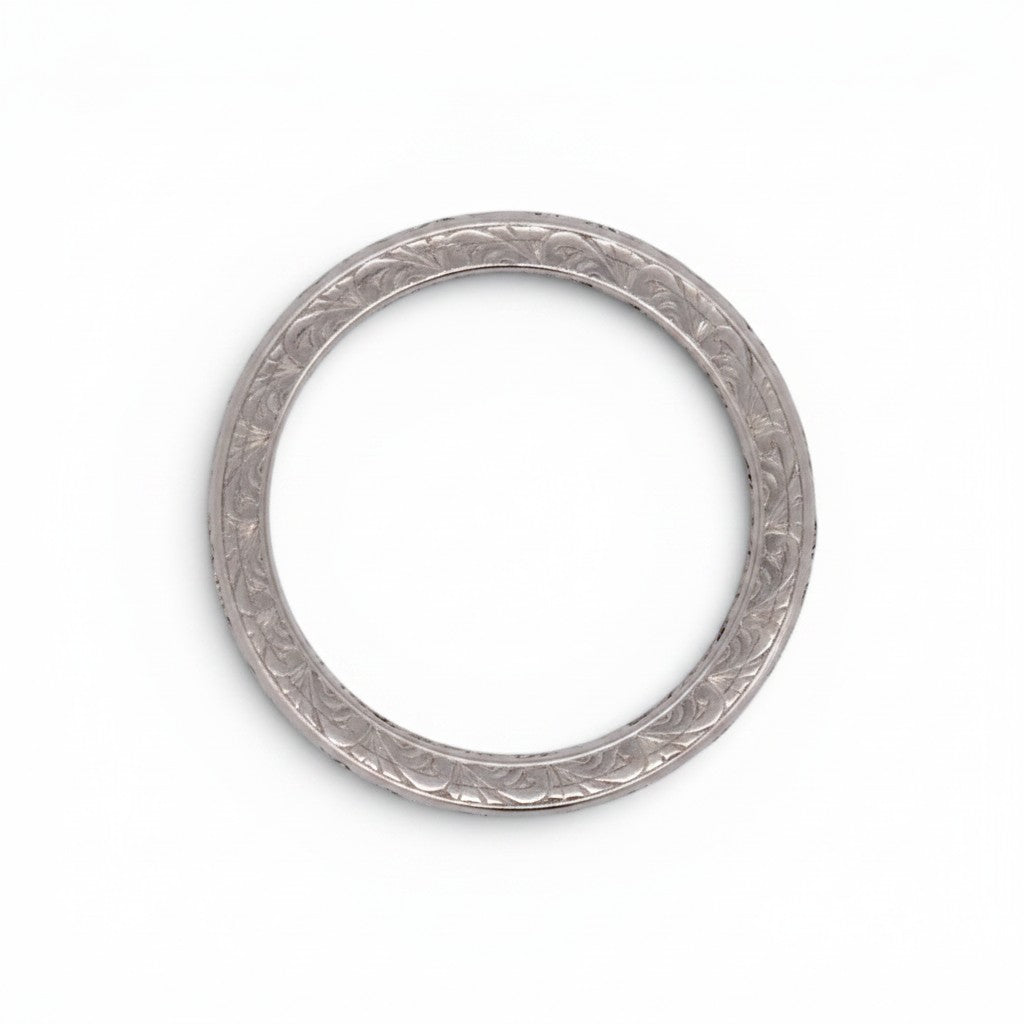 Antique Art Deco platinum eternity band old-cut diamonds side view dog head hallmark 