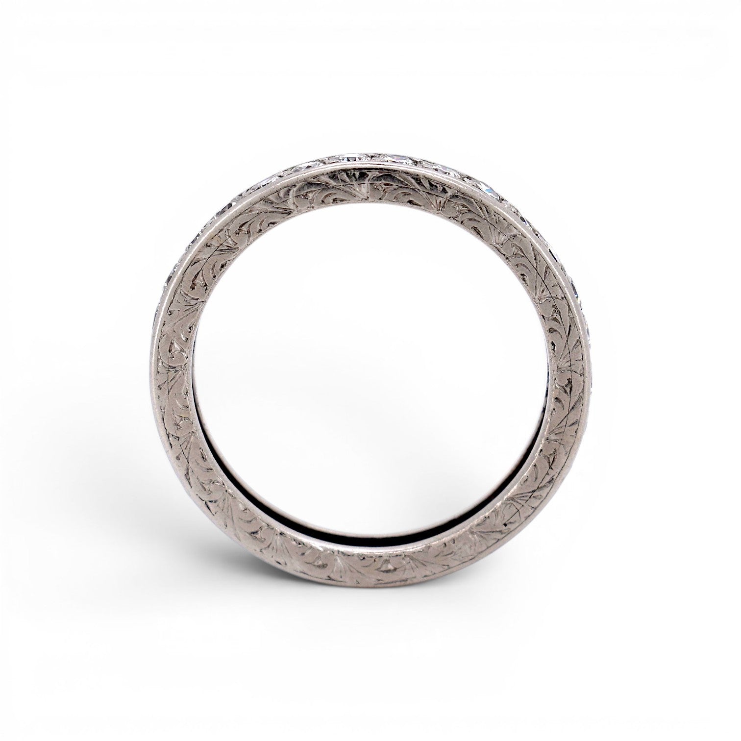 Antique Art Deco platinum full eternity band top view 1.50ct old-cut diamonds F VS1 3mm — Antique Jewelry Finds