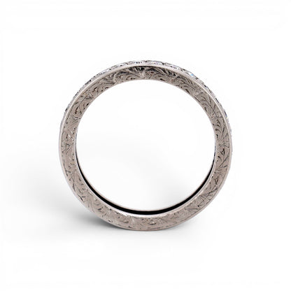 Antique Art Deco platinum full eternity band top view 1.50ct old-cut diamonds F VS1 3mm — Antique Jewelry Finds