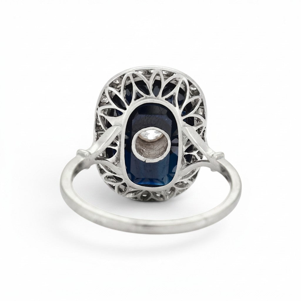 Antique Art Deco platinum cocktail ring 
finely chased reverse engraved number 7.3g — Antique Jewelry Finds