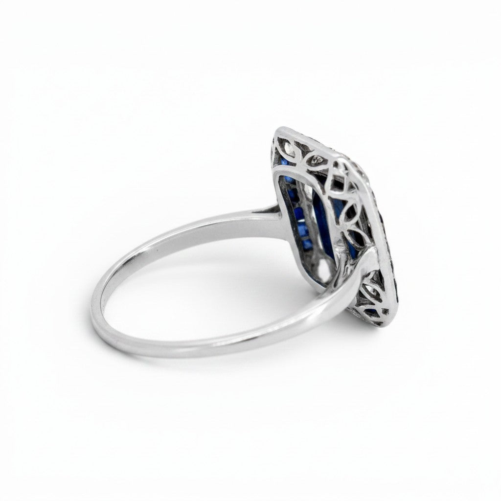 Antique Art Deco gold platinum ring back view 
pierced basket setting 2.4g size 4.75 US 
— Antique Jewelry Finds