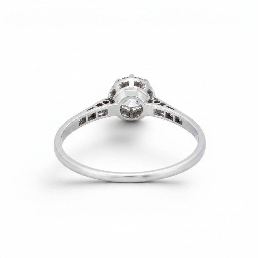 Antique Art Deco platinum solitaire ring 
back view shank detail 2.6g size 8.75 US — Antique Jewelry Finds