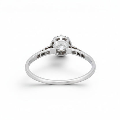 Antique Art Deco platinum solitaire ring 
back view shank detail 2.6g size 8.75 US — Antique Jewelry Finds