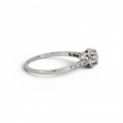 Old-cut diamond approximately 0.25ct E/F VS Art Deco platinum solitaire ring close-up circa 1920 — Antique Jewelry Finds