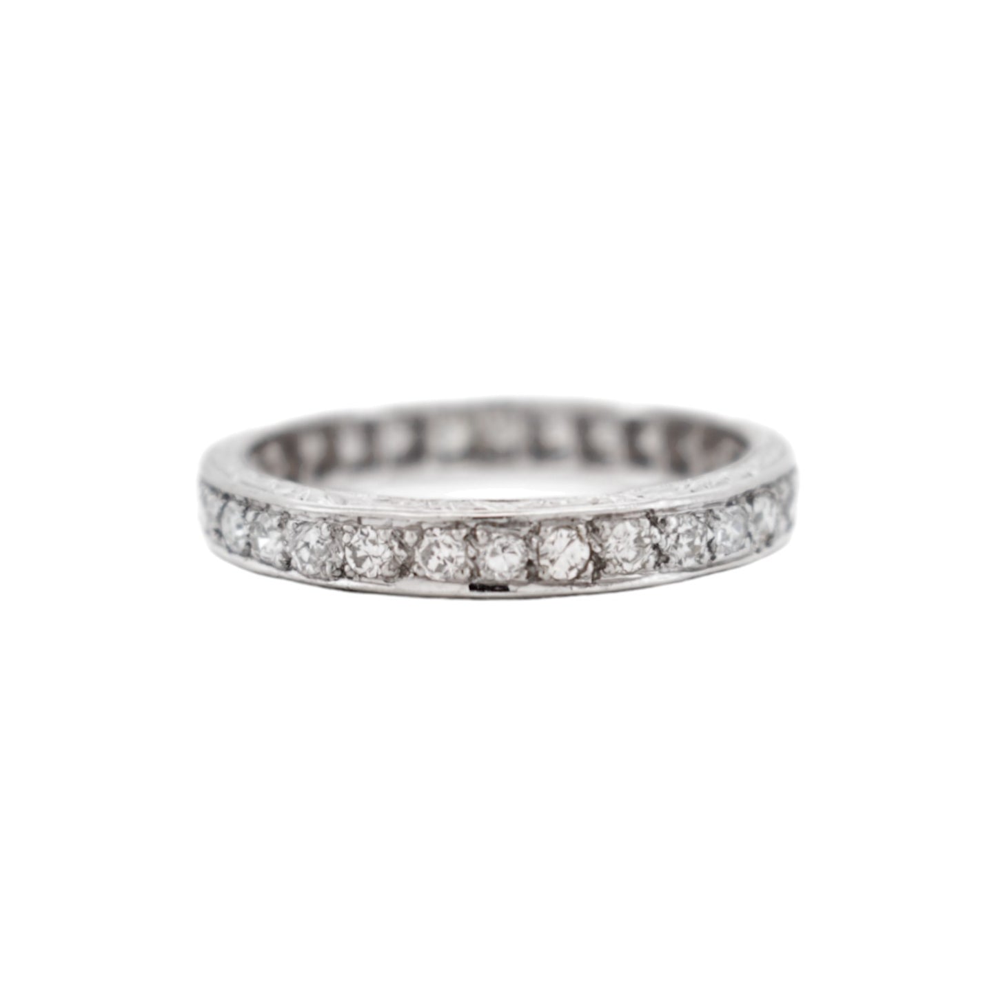 Authentic Art Deco platinum full eternity ring set with high-grade VS D/F diamonds