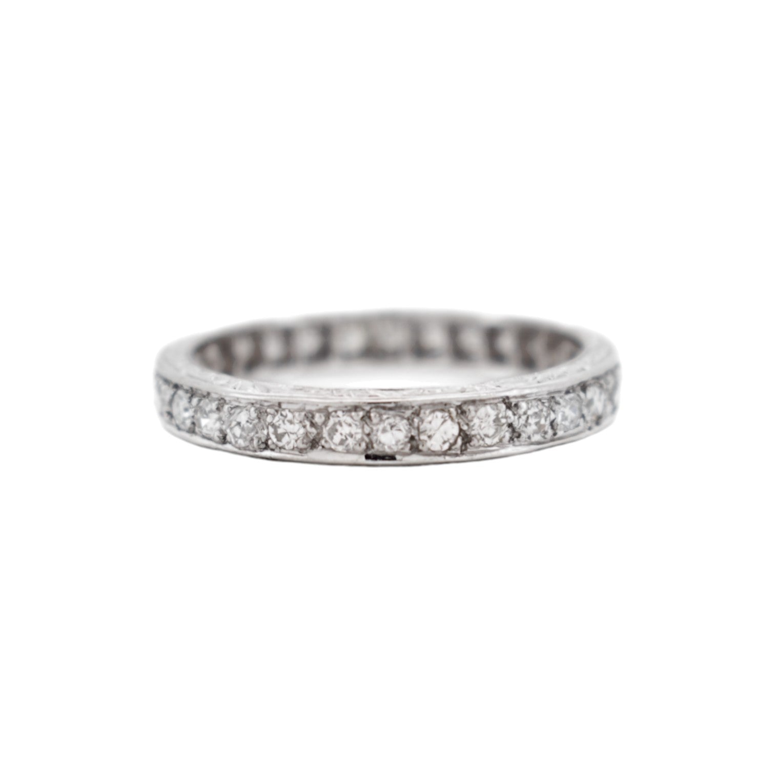 Authentic Art Deco platinum full eternity ring set with high-grade VS D/F diamonds