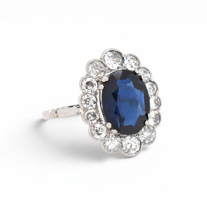 Bague Art Deco Antique Jewelry Finds en platine avec saphir non chauffé de 2,36 carats et diamants taille ancienne