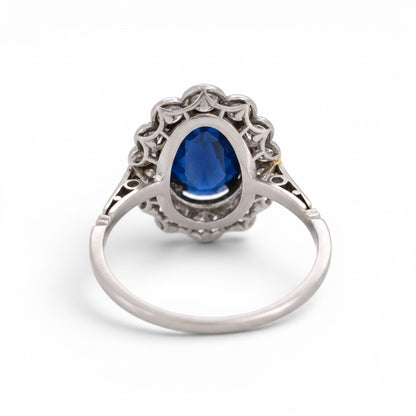 Bague Art Deco Antique Jewelry Finds en platine avec saphir bleu non chauffé de 2,36 carats et diamants taille ancienne