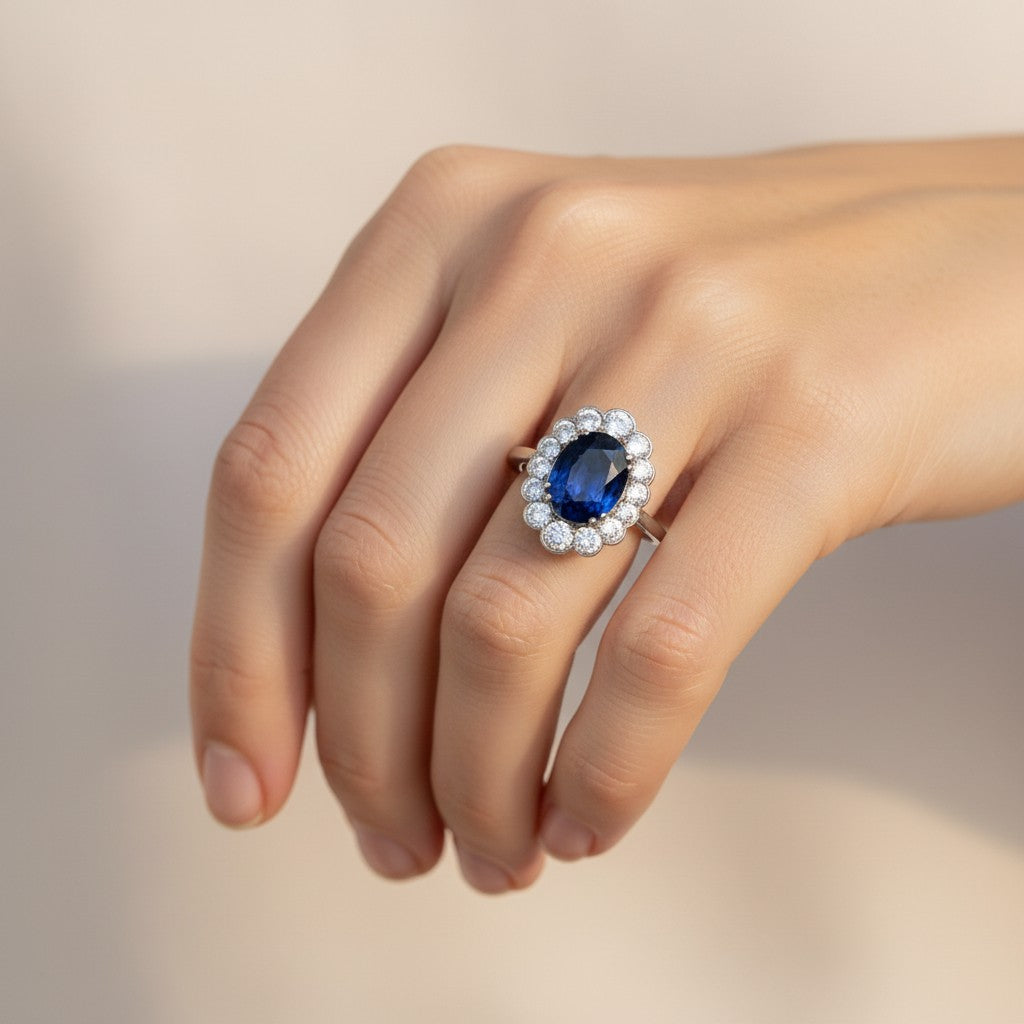 Bague Art Deco Antique Jewelry Finds en platine avec saphir non chauffé de 2,36 ct et diamants taille ancienne