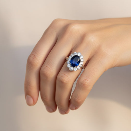 Bague Art Deco Antique Jewelry Finds en platine avec saphir non chauffé de 2,36 ct et diamants taille ancienne
