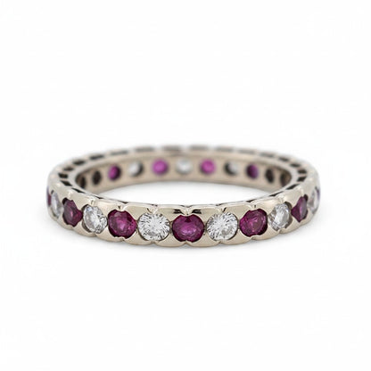 Vintage 1990s 18k gold full eternity ring alternating natural rubies and diamonds