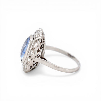 Other side view of Art Deco ring showing intricate hand-pierced platinum gallery design