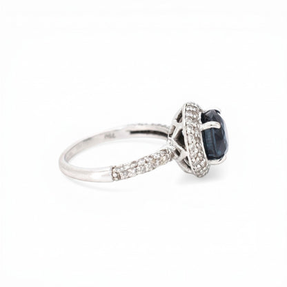 Bague halo double saphir bleu 3 carats en or 18 carats avec diamants 1,50 carats par Antique Jewelry Finds