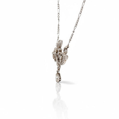 side of antique jewelry brooch transformed in necklace platinum and diamonds