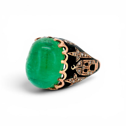 Antique Ottoman 19th century 14k gold ring enamel rose-cut diamonds detail side view — Antique Jewelry Finds