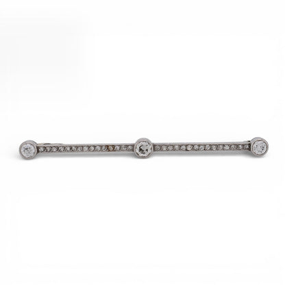 Antique Art Deco bar brooch in platinum and 18k gold with 1 carat of diamonds