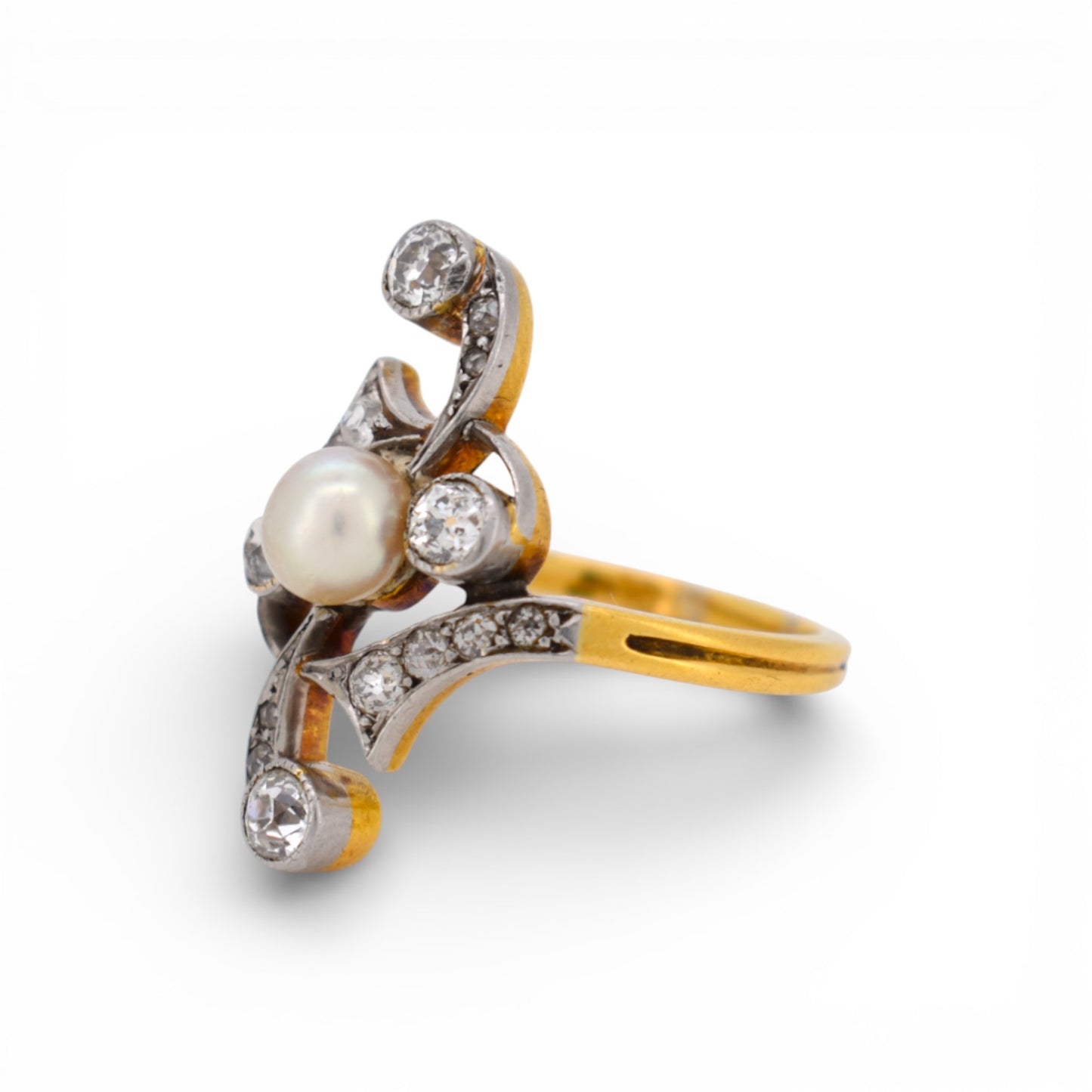 Side view of the organic openwork design showing the 22mm height of the Art Nouveau ring