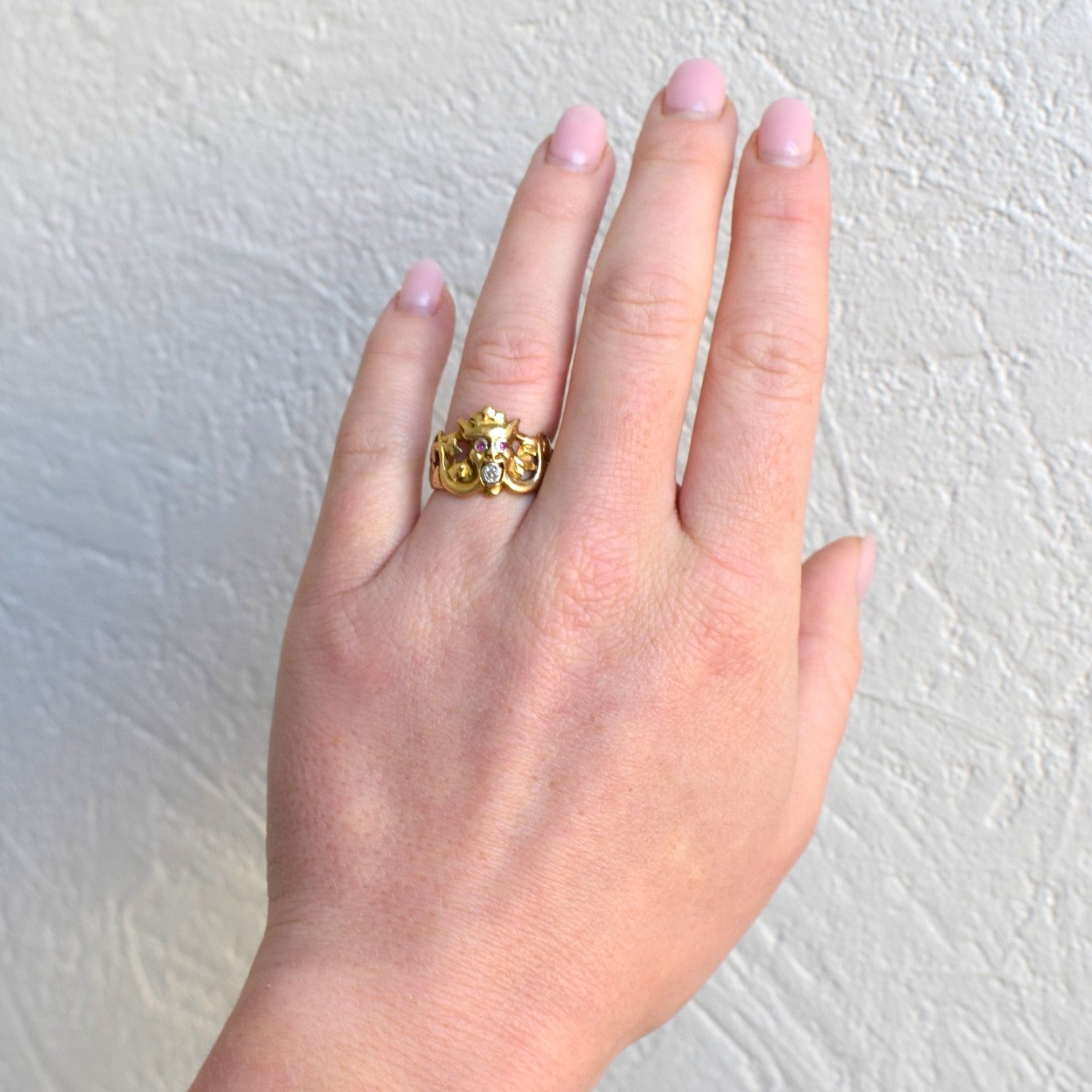 Antique Art Nouveau chimera ring worn on hand 18k gold collector piece