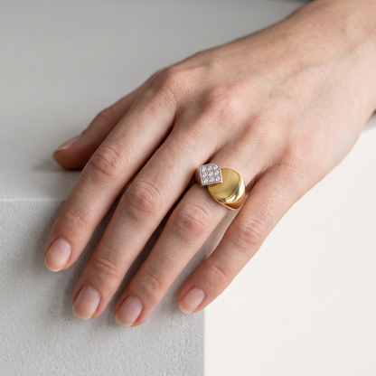 Fred Paris Vintage 18k Gold Signet Ring — Diamond Pavé | Signed & Numbered, Circa 1960