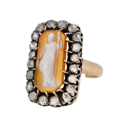 Antique 1890 Victorian Carnelian Cameo Ring 18k Gold & Silver - Goddess Athena / Minerva