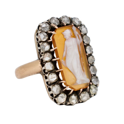 Antique 1890 Victorian Carnelian Cameo Ring 18k Gold & Silver - Goddess Athena / Minerva