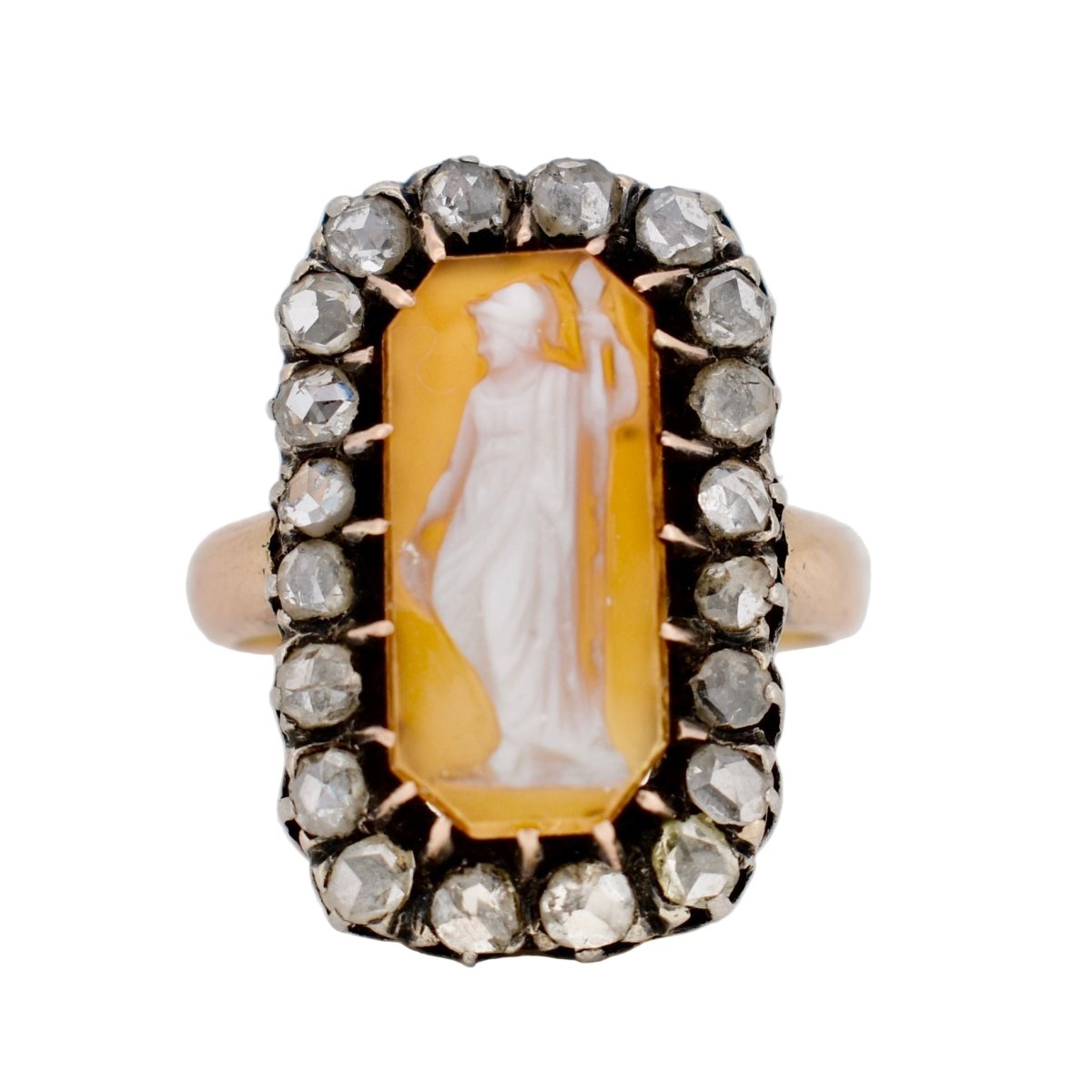Antique 1890 Victorian Carnelian Cameo Ring 18k Gold & Silver - Goddess Athena / Minerva