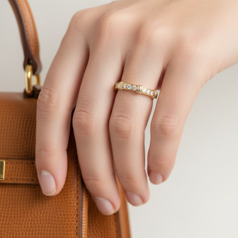 Luxury Cartier Contessa diamond ring worn on finger high-end vintage jewelry fashion