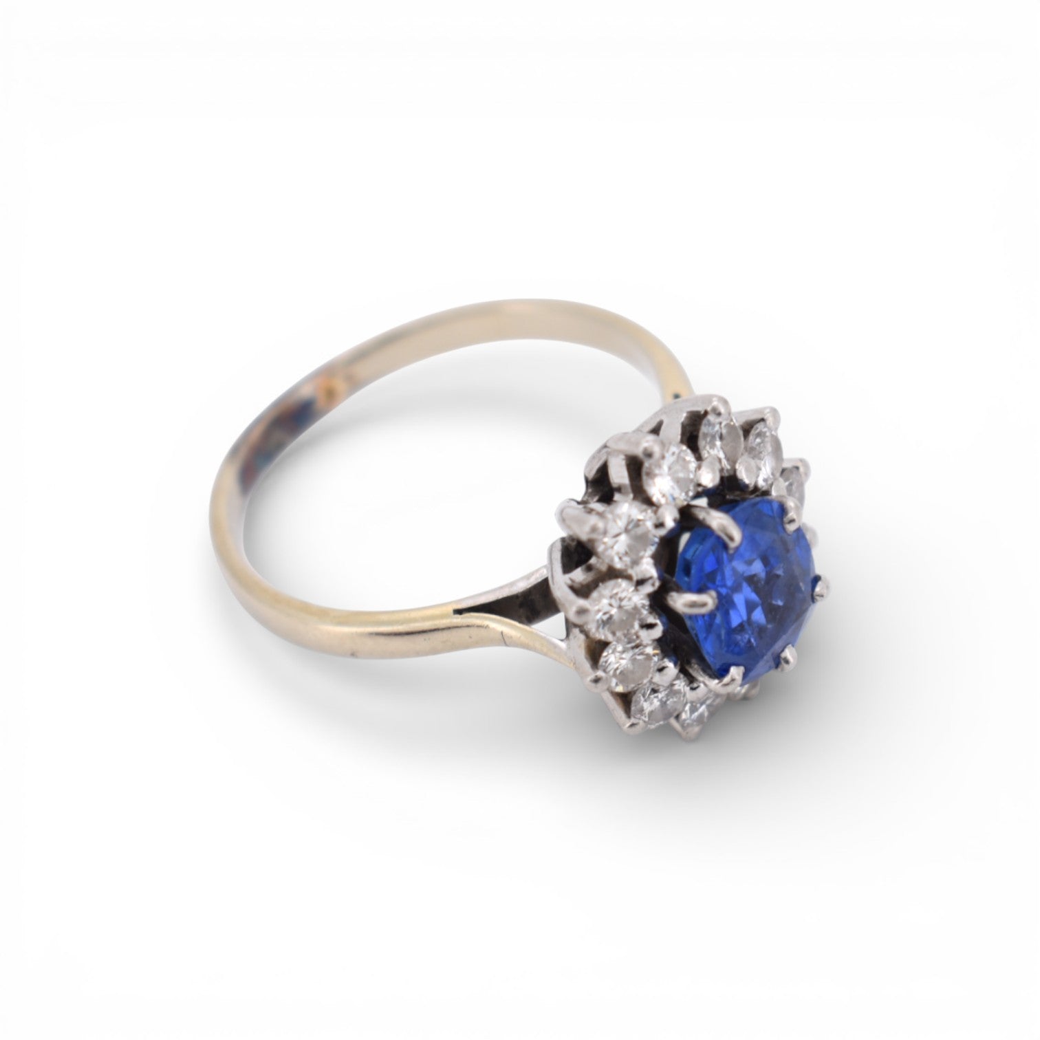 sapphire and diamond halo engagement daisy ring - certified 