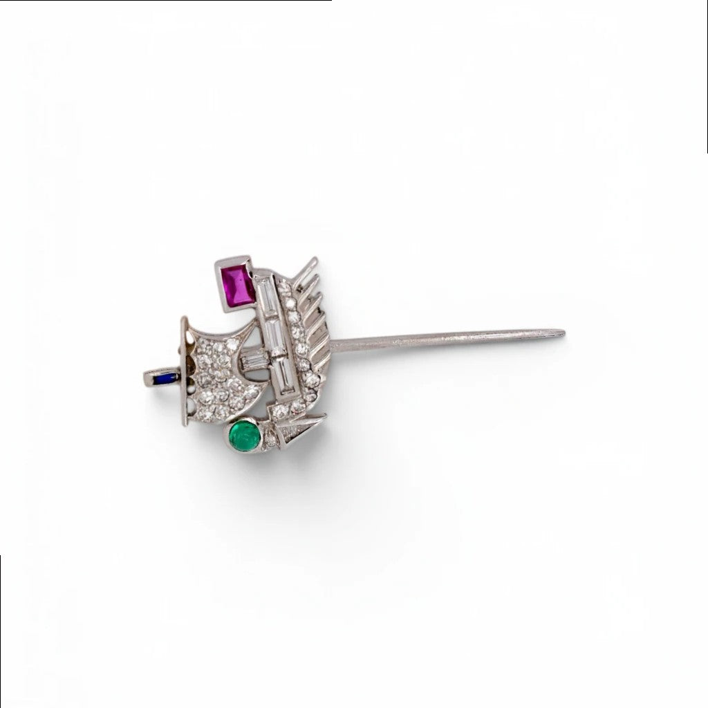 Vintage art deco Viking longship pin displayed beautifully