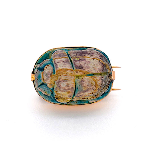 Authentic Ancient Egyptian scarab amulet mounted as a gold brooch