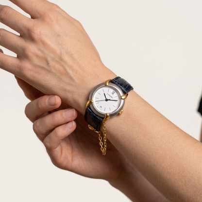 Chaumet Elysée 18k Gold & Steel Watch — White Dial & Diamond Chain Detail | Signed, Original Box, Circa 1990