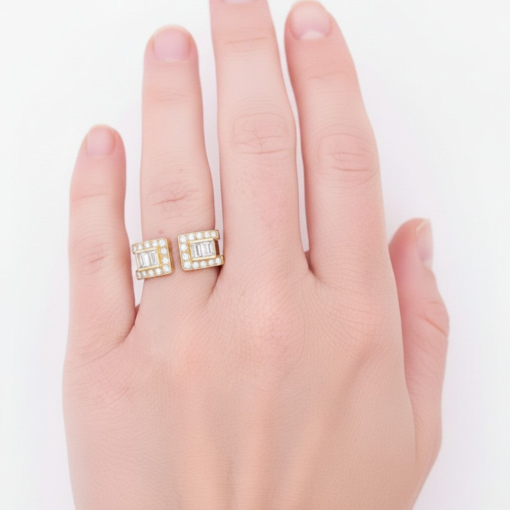 Unisex Jean Vendôme square diamond ring worn as a statement pinky ring on hand