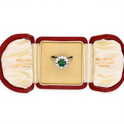 Vintage Mellerio dits Meller original jewelry box with signed emerald ring